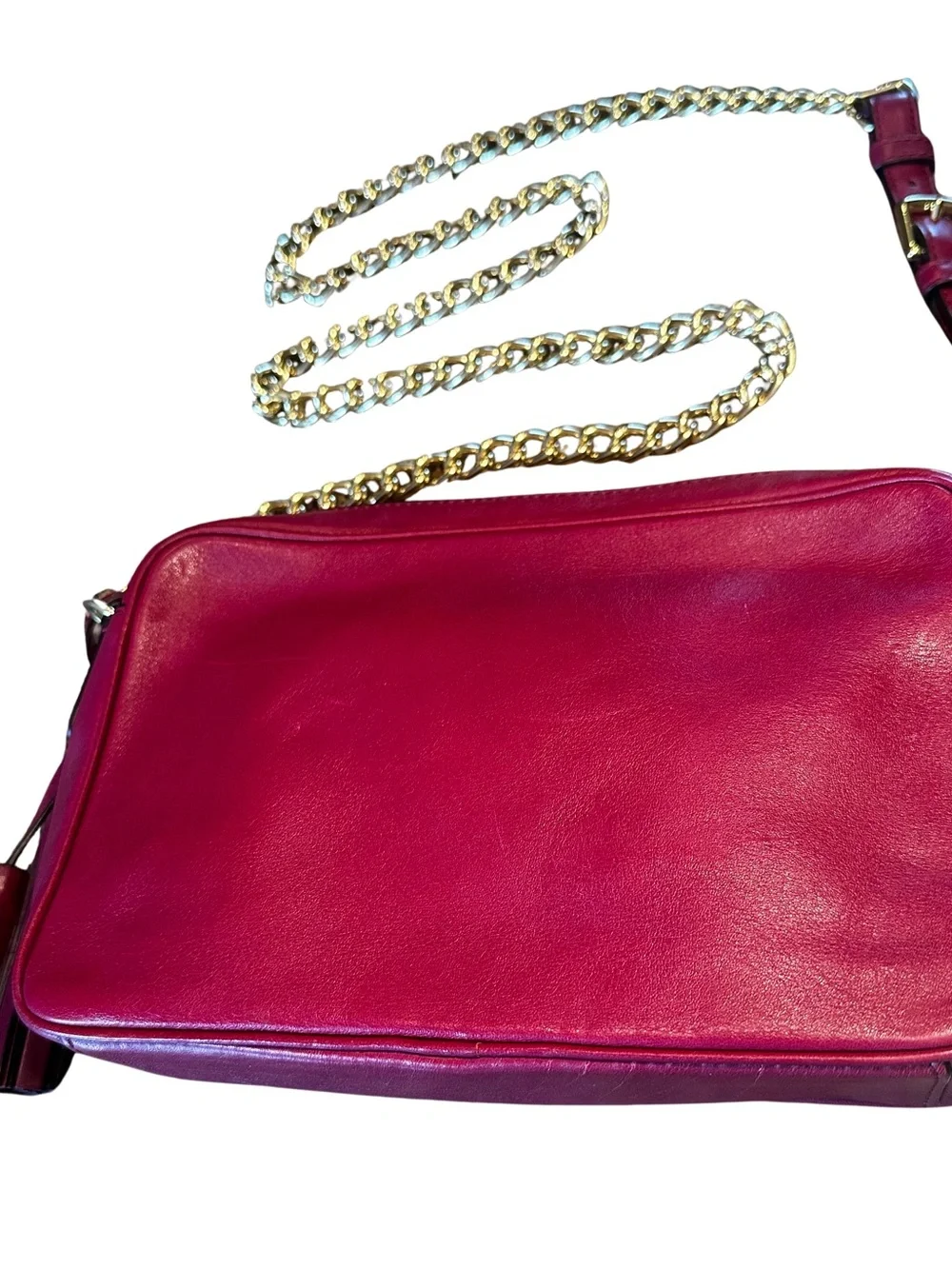 Coach Port Wine Color Leather Crossbody Bag Gold Chain C1394-25362